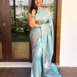 Sophisticated Sky Soft Silk Saree with Comely Blouse Piece