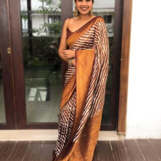 Scintilla Brown Soft Silk Saree with Pretty Blouse Piece