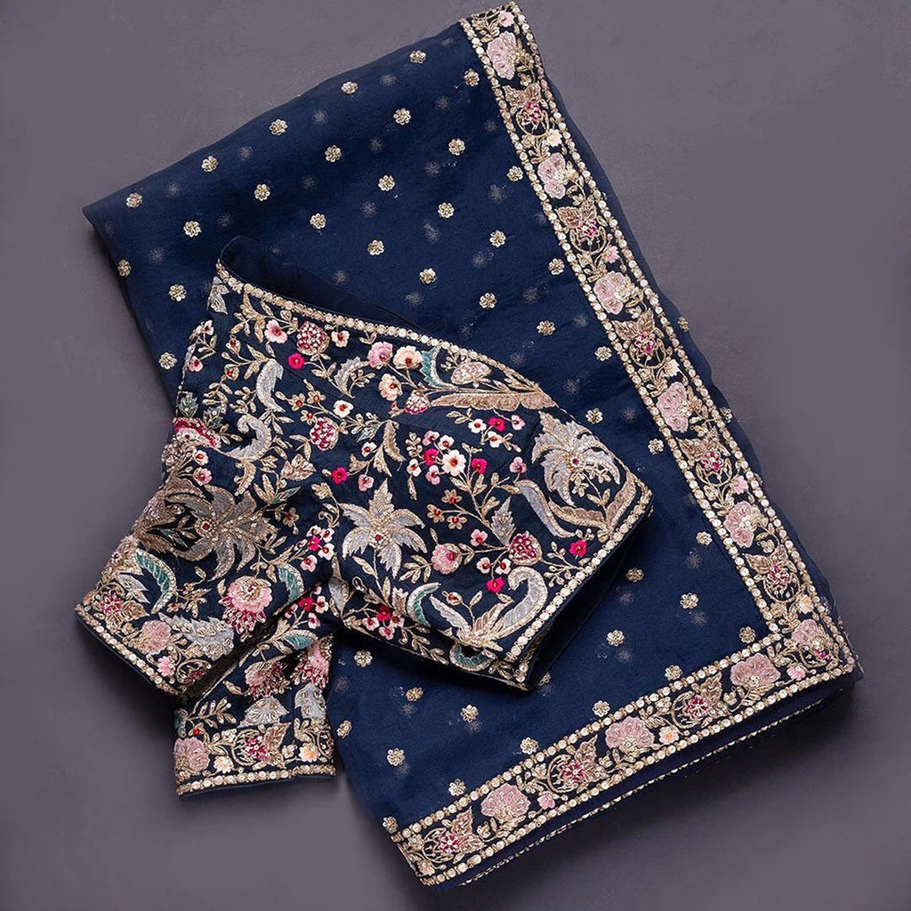 Blue Colour Rangoli Silk Sequence Embroidery Work Saree With Blouse