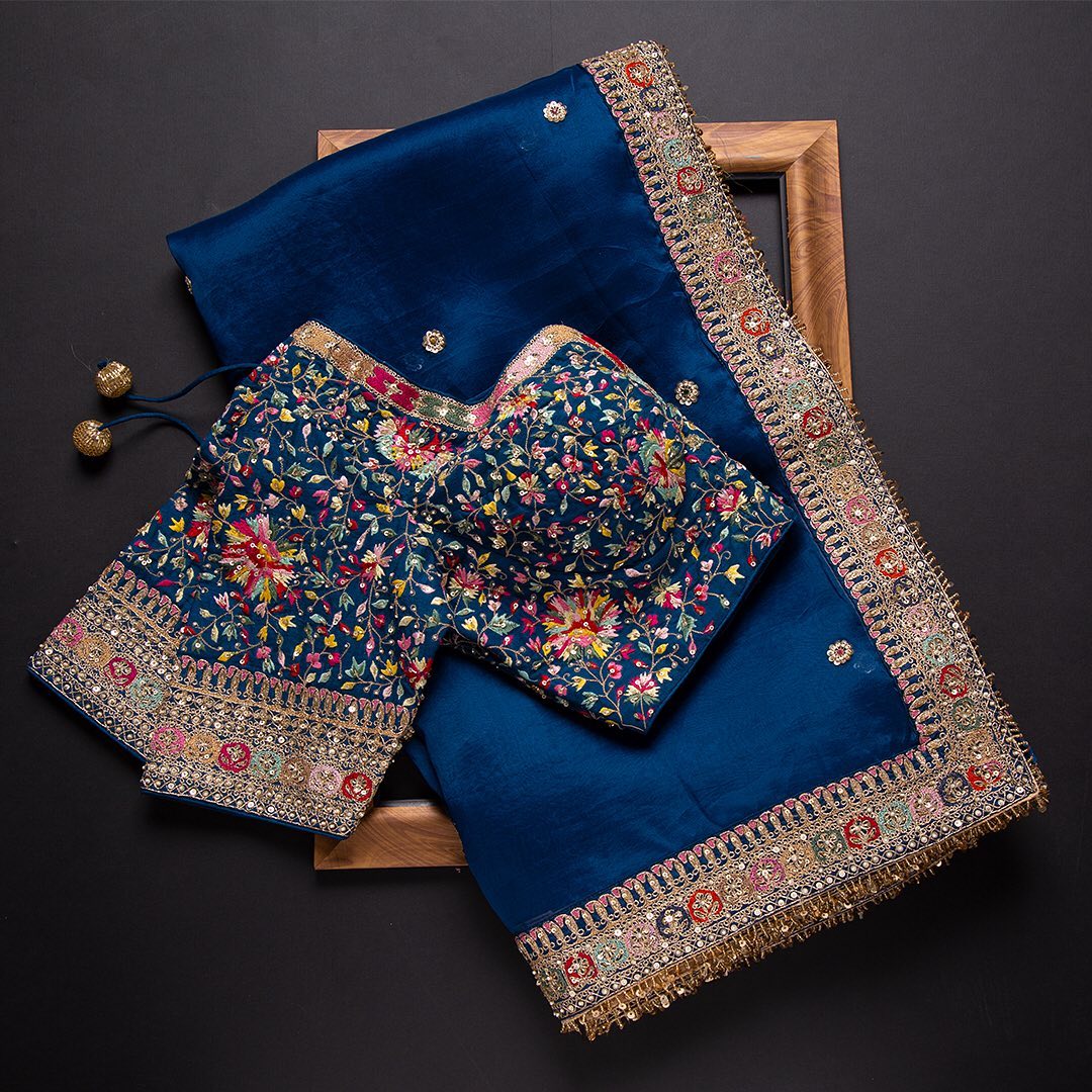 Dark Blue Pink Colour Rangoli Silk Sequence Embroidery Work Saree With Blouse