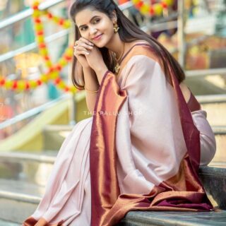 Pleasurable Beige Soft Silk Saree with Serendipity Blouse Piece