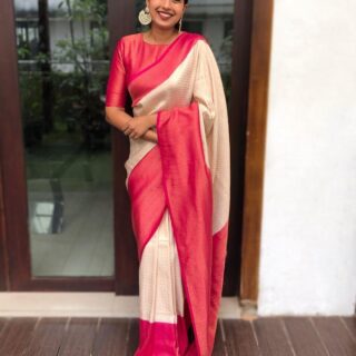 Deserving Off White Soft Silk Saree with Energetic Blouse Piece