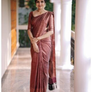 Hypnotic Wine Soft Silk Saree With Intricate Blouse Piece