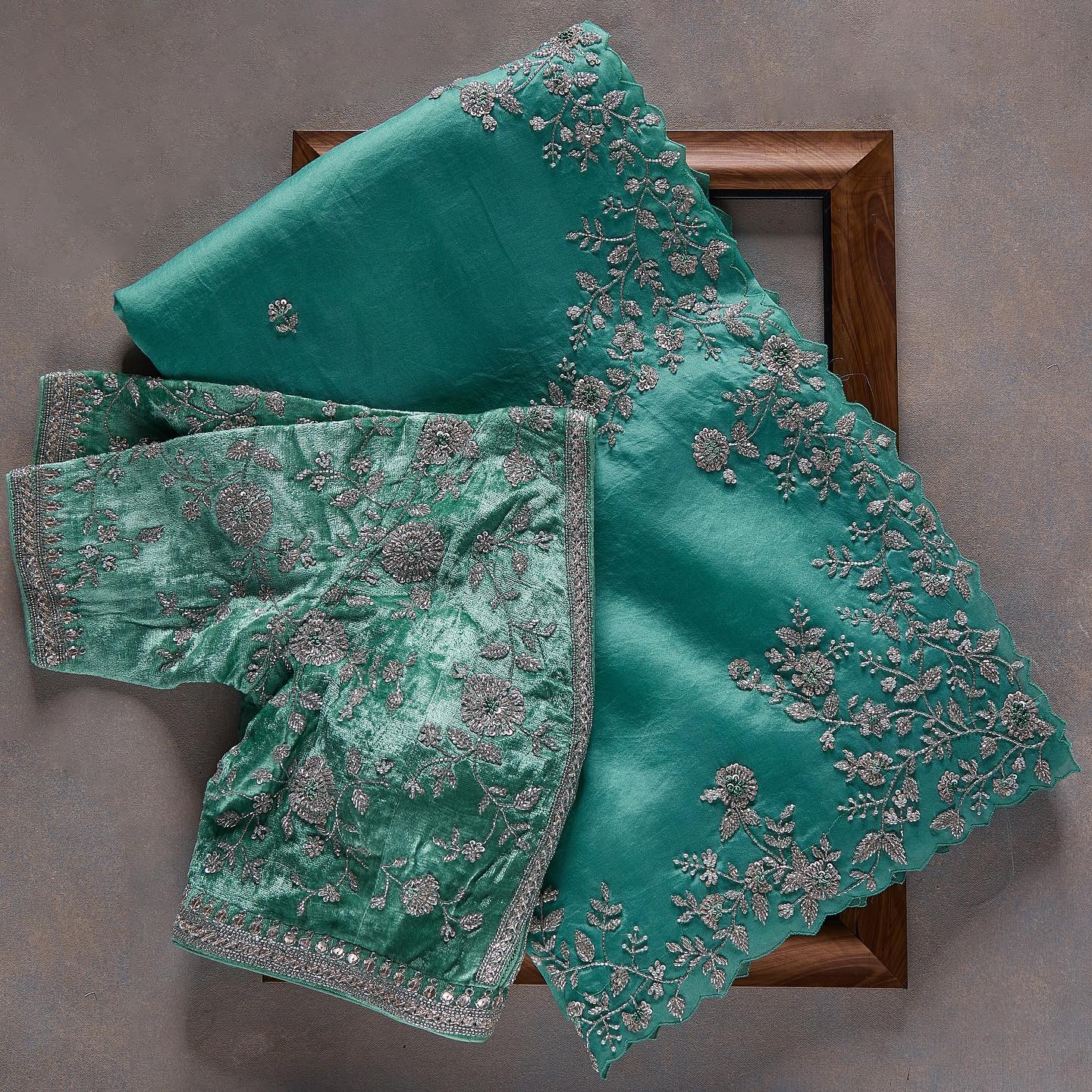 Firozi Colour Rangoli Silk Sequence Embroidery Work Saree With Blouse