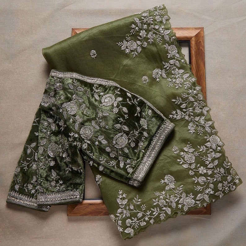 Green Colour Rangoli Silk Sequence Embroidery Work Saree With Blouse