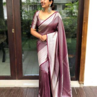 Unequalled Brown Soft Silk Saree with Scintilla Blouse Piece