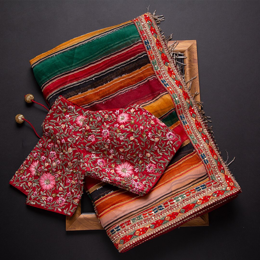 Multy Colour Rangoli Silk Sequence Embroidery Work Saree With Blouse