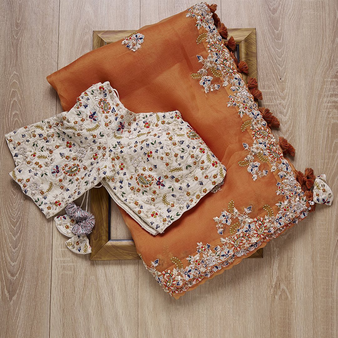 Orange Colour Rangoli Silk Sequence Embroidery Work Saree With Blouse