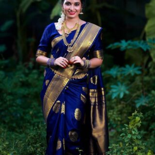 Luxuriant Blue Soft Banarasi Silk Saree With Splendorous Blouse Piece