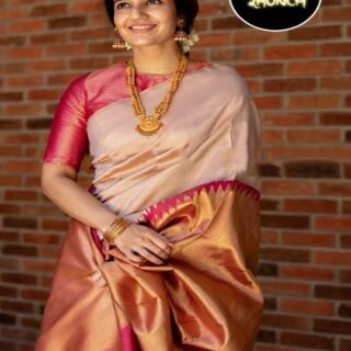 Fantabulous Beige Soft Silk Saree With Snazzy Blouse Piece