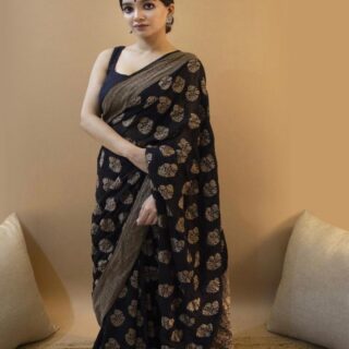 Confounding Black Soft Silk Saree With Snappy Blouse Piece