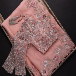 Pink havy ston work Rangoli Silk Sequence Embroidery Work Saree With Blouse