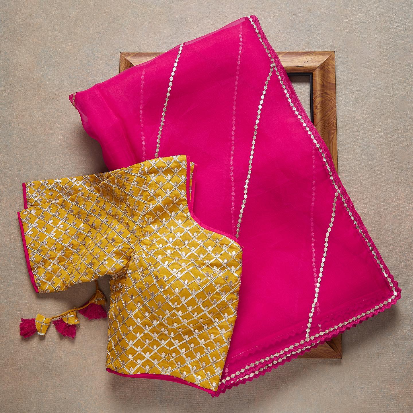 Pink yellow Colour Rangoli Silk Sequence Embroidery Work Saree With Blouse