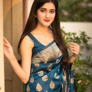 Serendipity Blue Soft Banarasi Silk Saree With Nemesis Blouse Piece