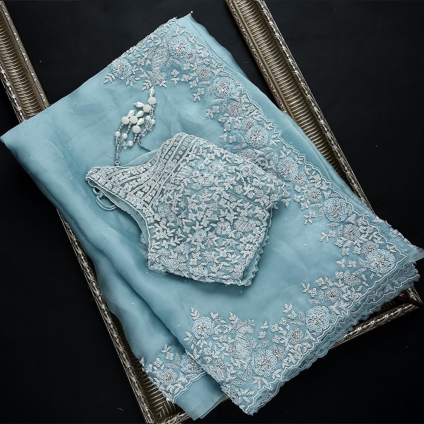 Sky Blue Colour Rangoli Silk Sequence Embroidery Work Saree With Blouse