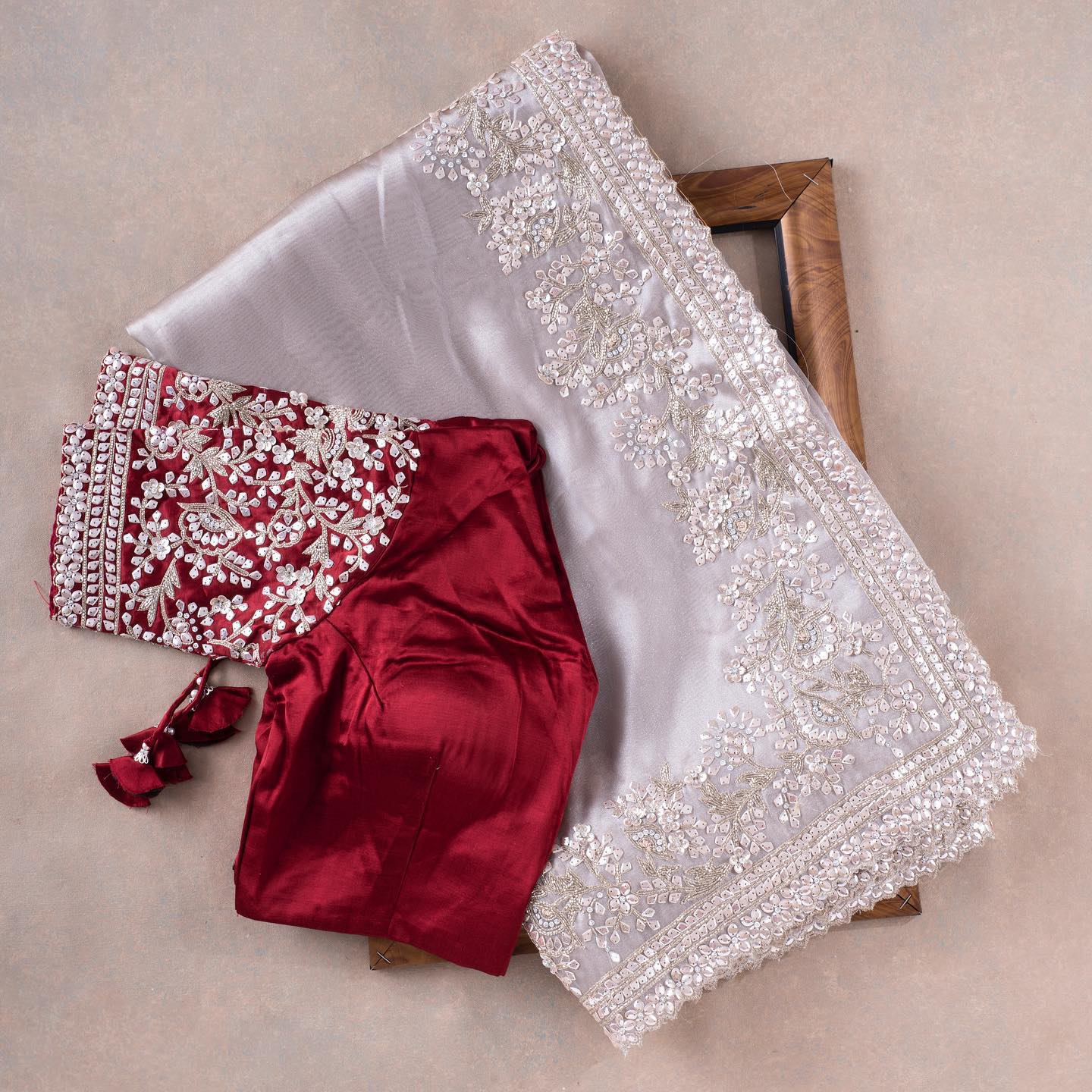 White & Red Colour Rangoli Silk Sequence Embroidery Work Saree With Blouse