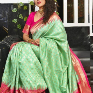 The Silk New Pista Pink Colour Beautiful Rich Pallu & Jacquard Work 5.5 m saree