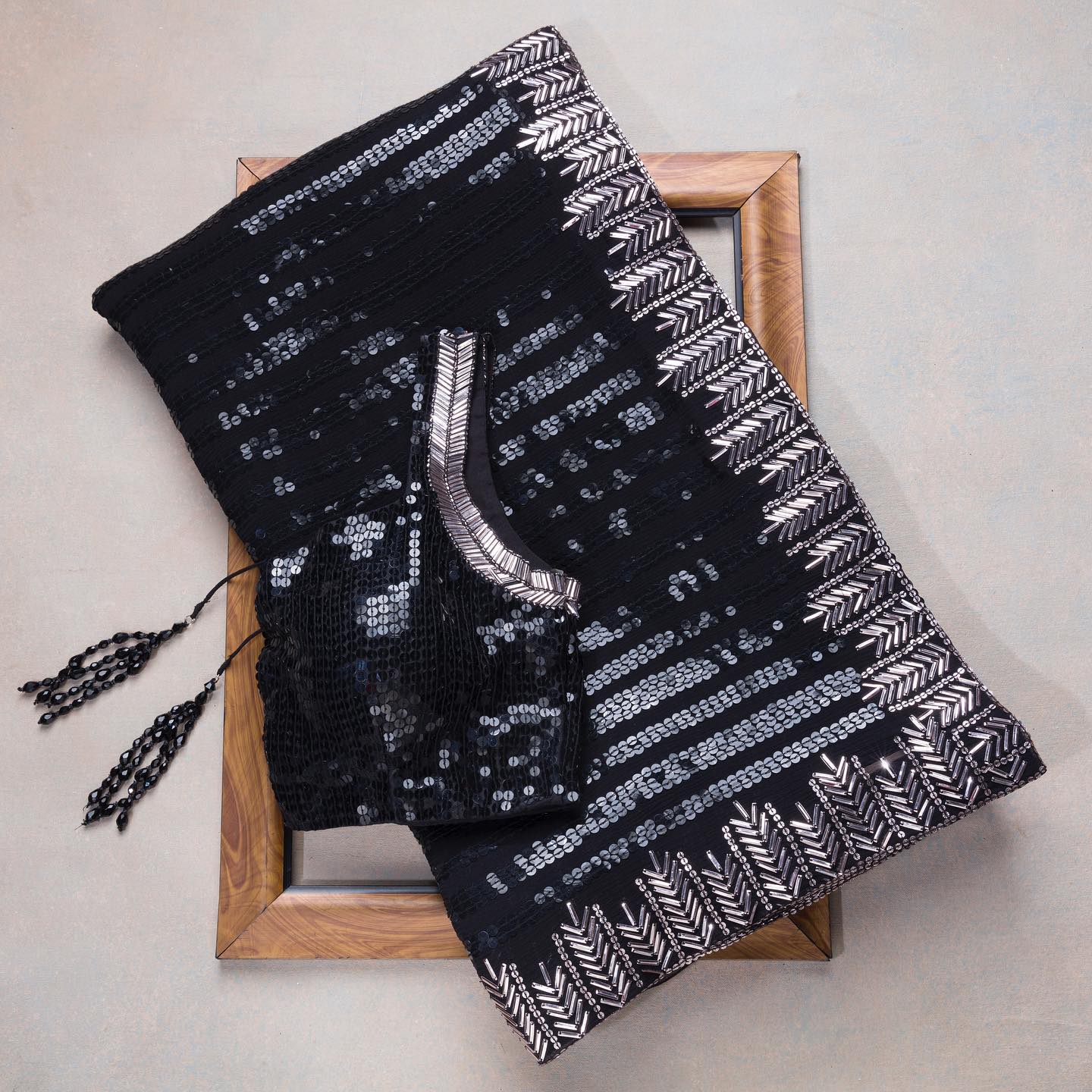 Black Silver Colour Rangoli Silk Sequence Embroidery Work Saree With Blouse