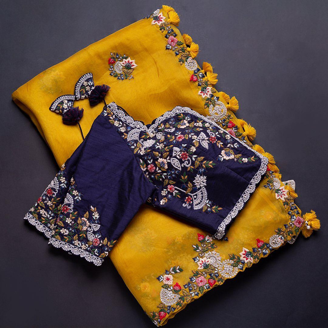 Yellow Colour Rangoli Silk Sequence Embroidery Work Saree With Blouse
