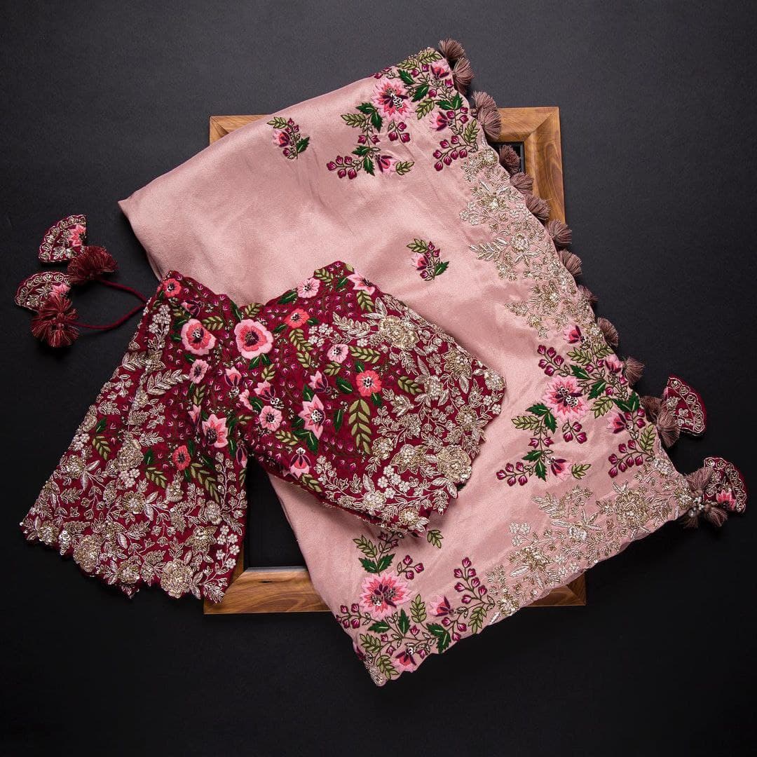 Attractive Peach Rangoli Silk Saree With Comely Blouse