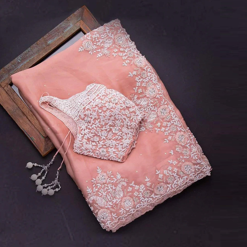 Peach Colour Rangoli Silk Sequence Embroidery Work Saree With Blouse