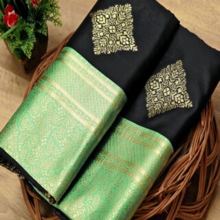Capricious Black Soft Silk Saree With Attractive Blouse Piece