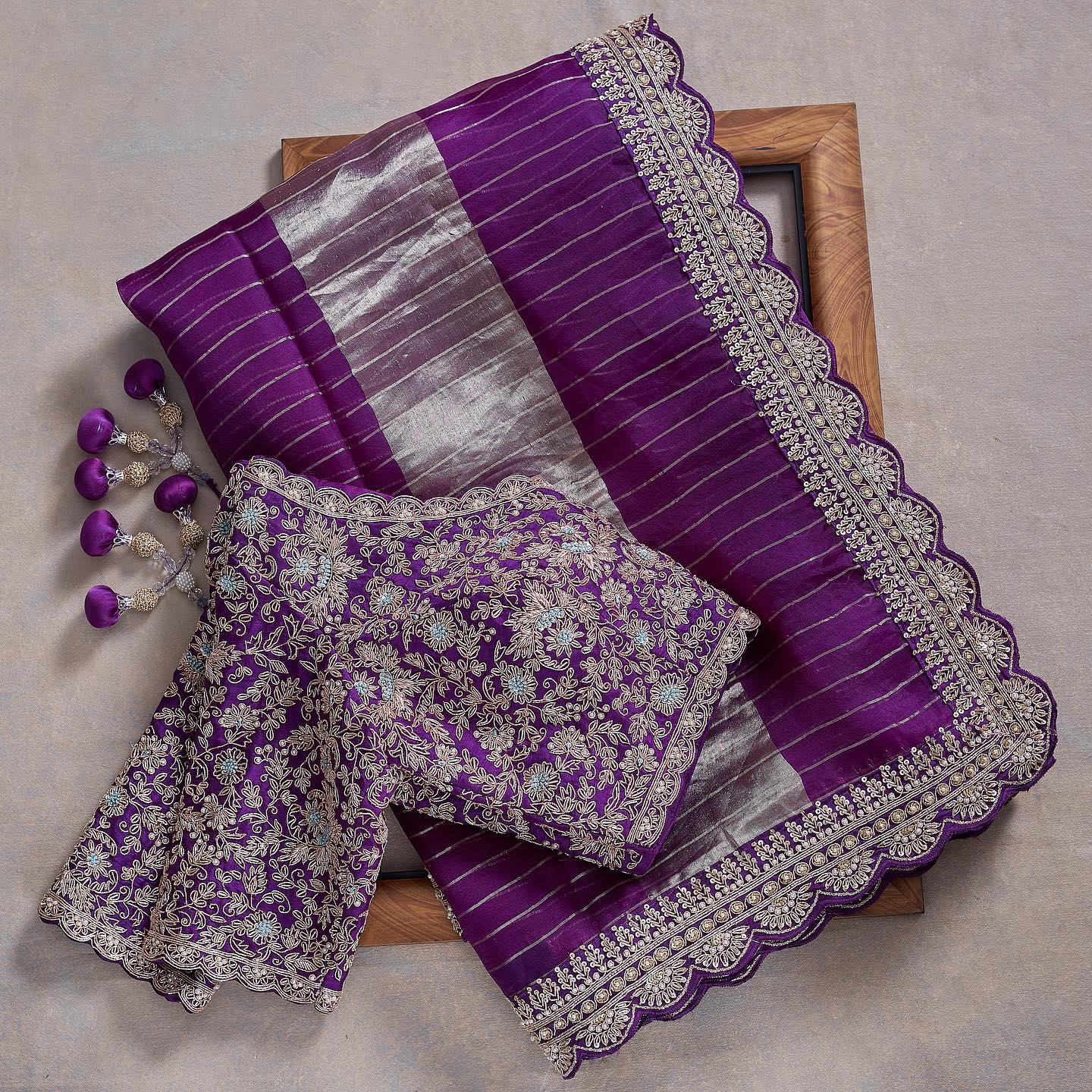 Violet Colour Rangoli Silk Sequence Embroidery Work Saree With Blouse