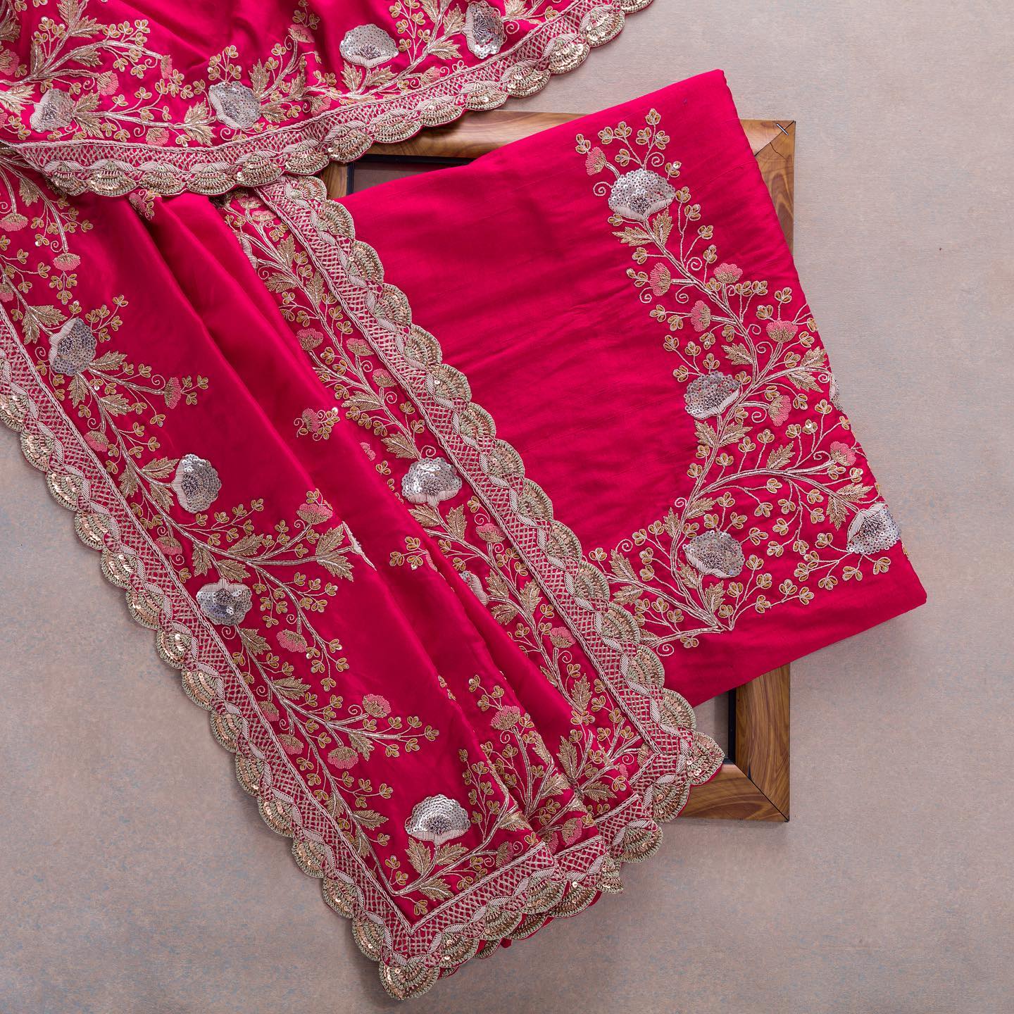 Rani Pink Colour Rangoli Silk Sequence Embroidery Work Saree With Blouse