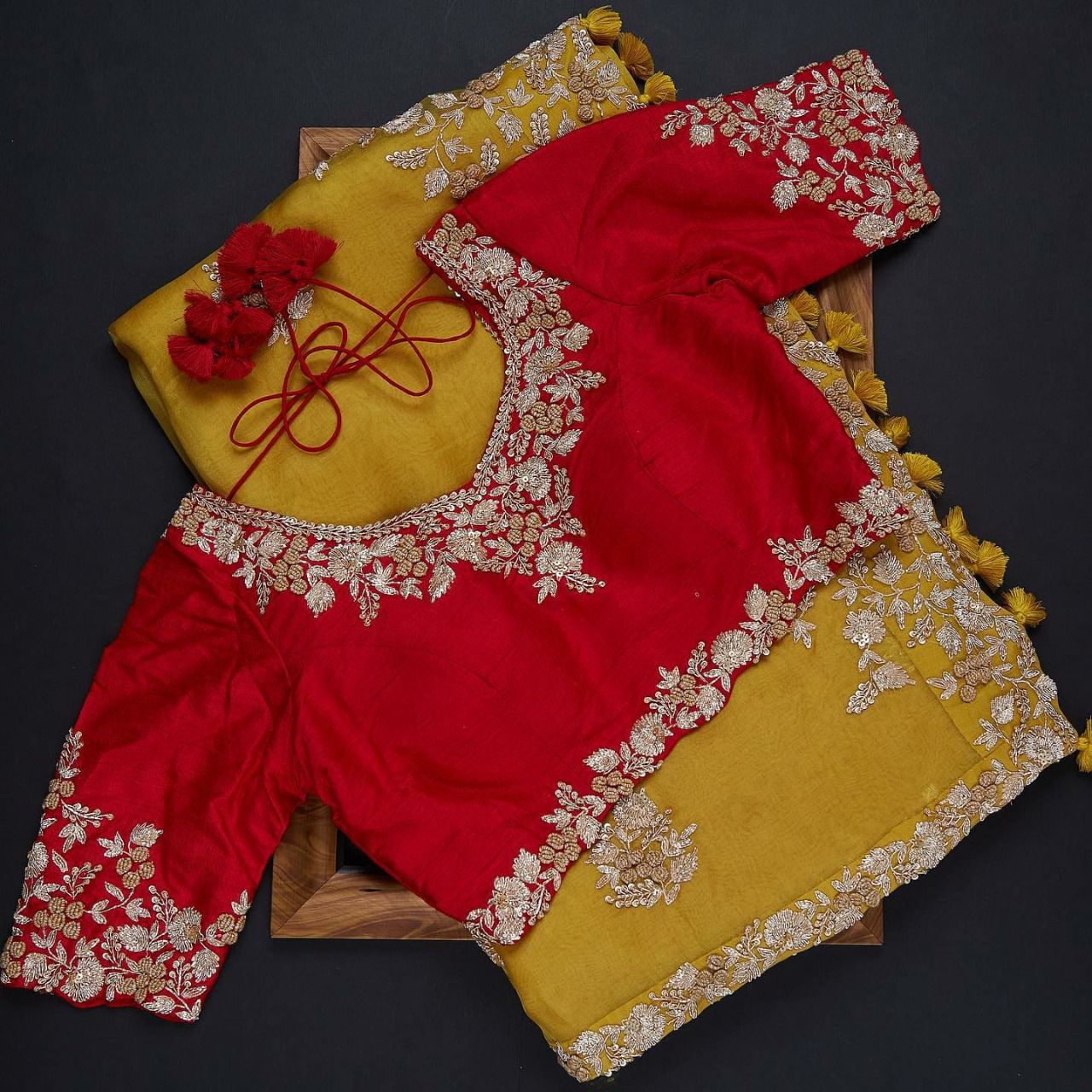 Yellow and Red Colour Rangoli Silk Sequence Embroidery Work Saree With Blouse