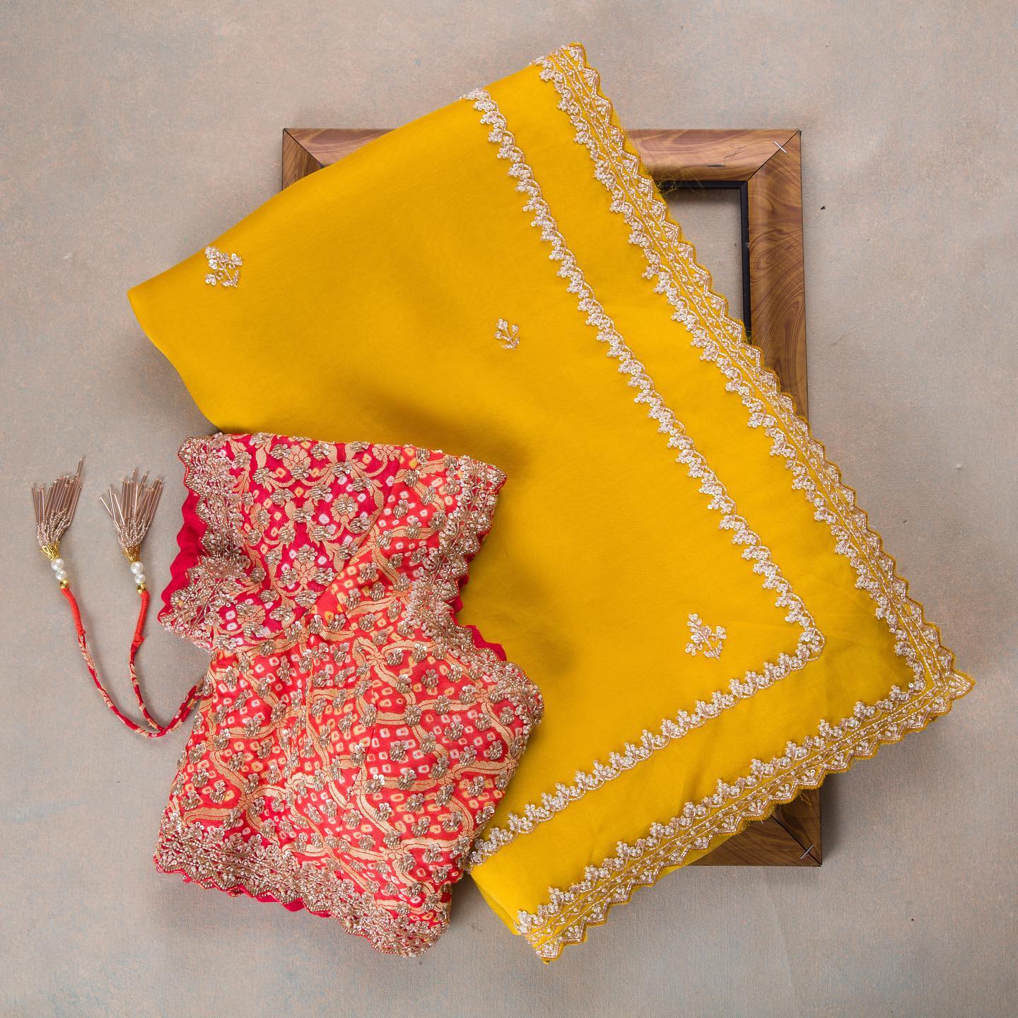 Yellow & Pink Colour Rangoli Silk Sequence Embroidery Work Saree With Blouse
